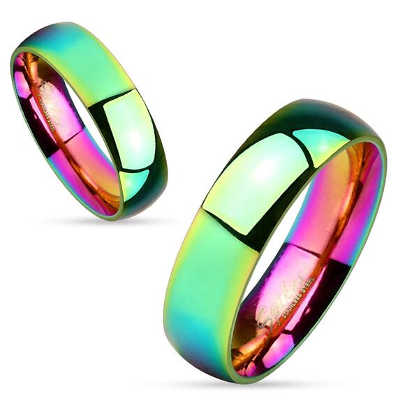 Dome Rainbow IP Stainless Steel Couple Ring 6mm width size 6 - Picture 1 of 1